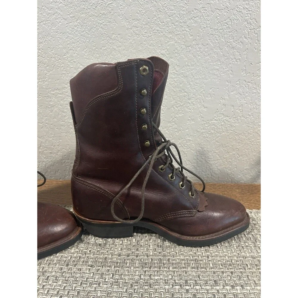 Chippewa Packer Logger Men’s Leather Boots Brown Size 8 D Kiltie Lace Up Western